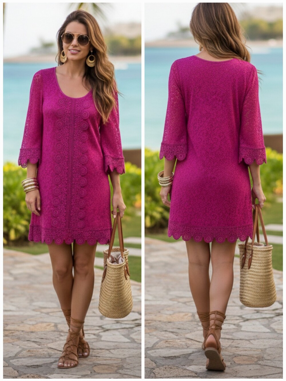 Laundry By Shelli Segal 6 Bohemian Whimsigoth Resortwear Crochet Shift Dress